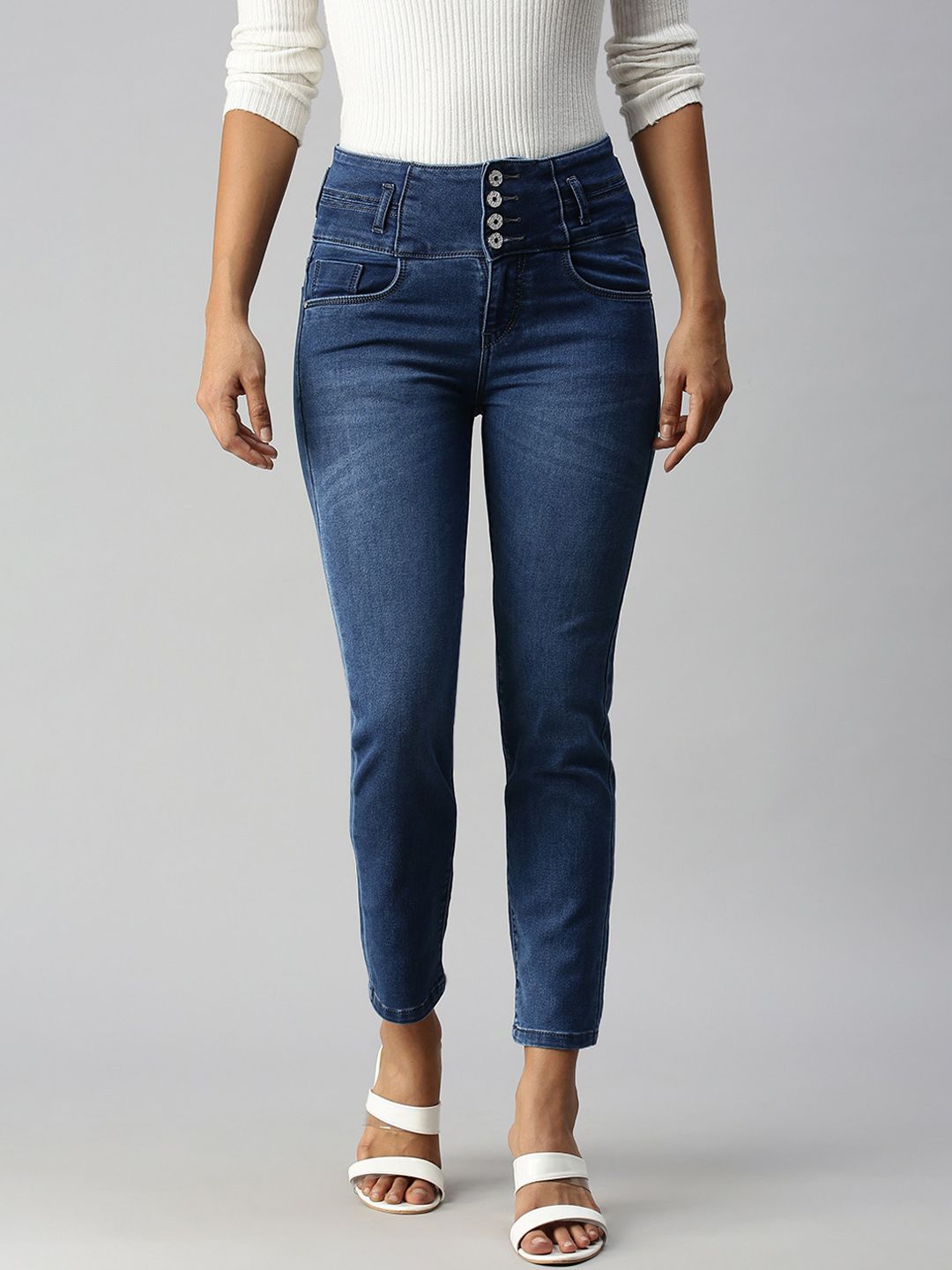 SHOWOFF Women Blue Slim Fit High-Rise Light Fade Stretchable Jeans Price in India