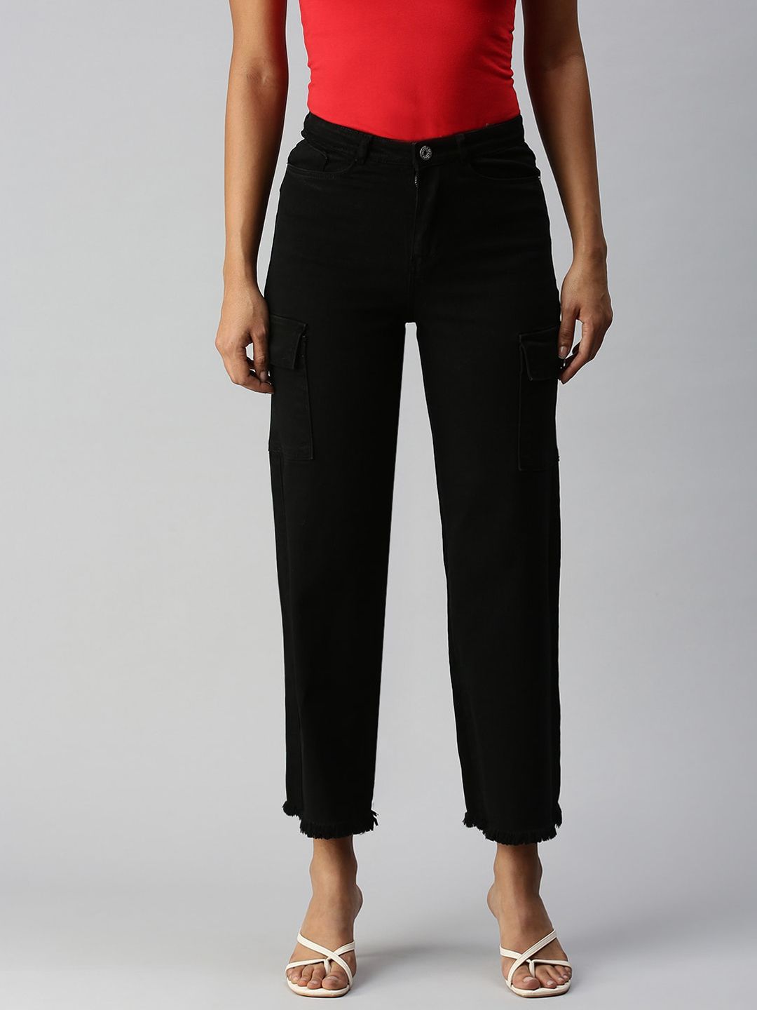 SHOWOFF Women Black Wide Leg High-Rise Stretchable Jeans Price in India