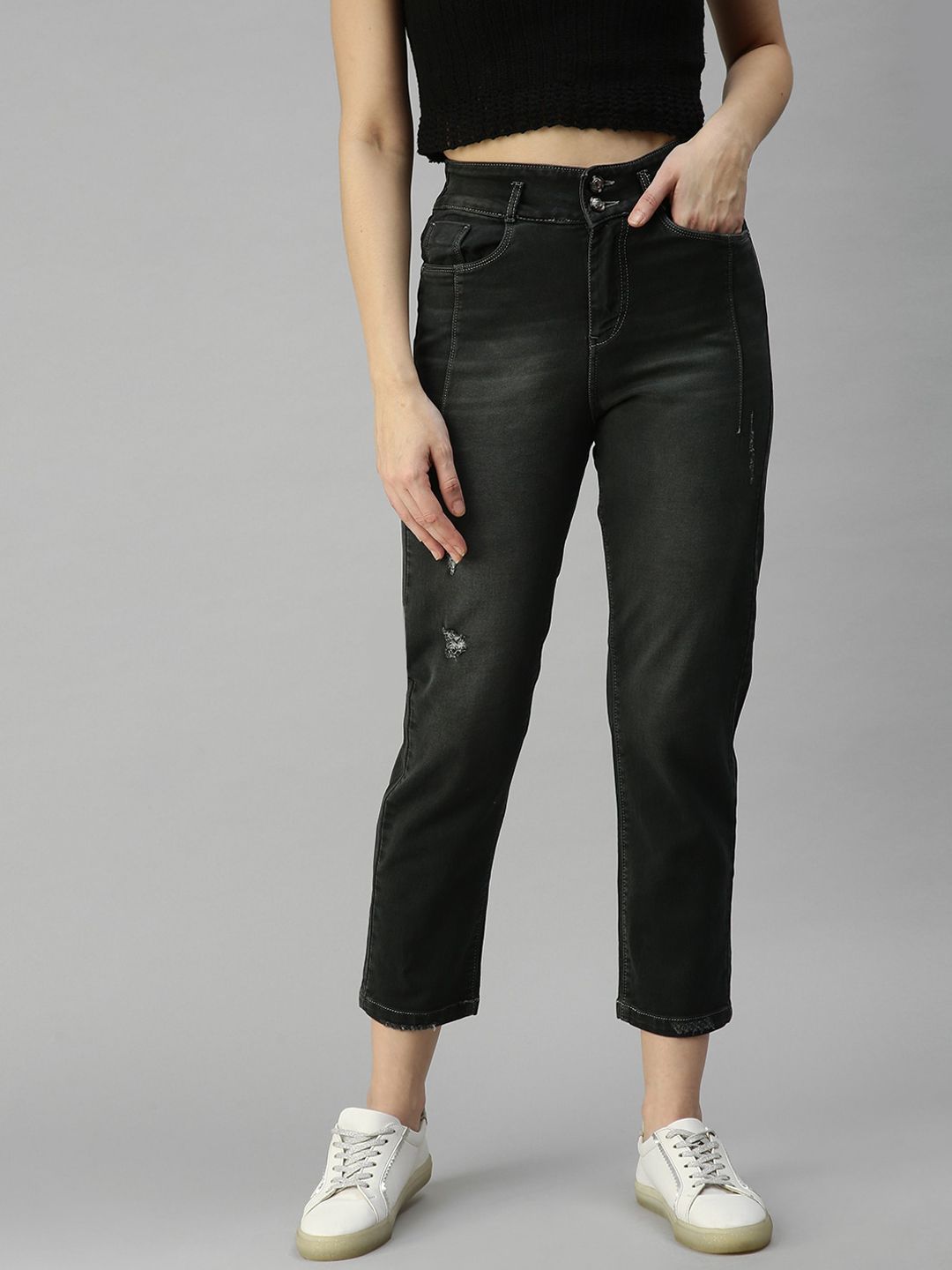 SHOWOFF Women Grey Relaxed Fit High-Rise Light Fade Stretchable Jeans Price in India