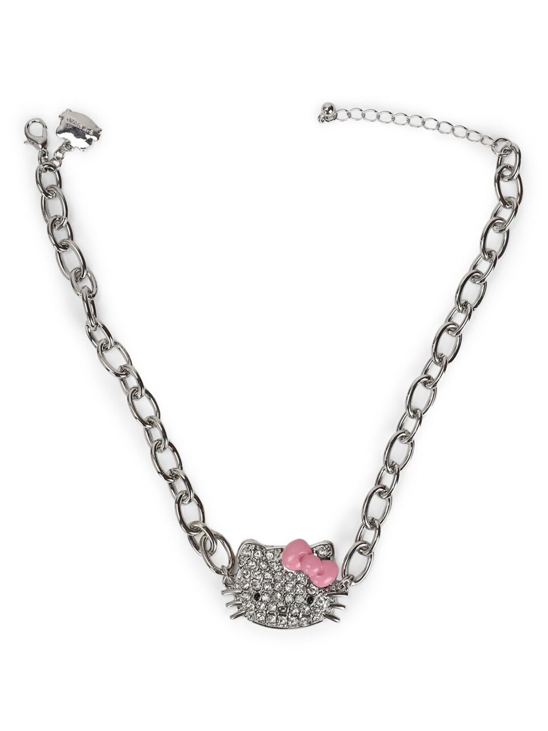 FOREVER 21 Pink & Silver-Toned Stone-Studded Necklace Price in India