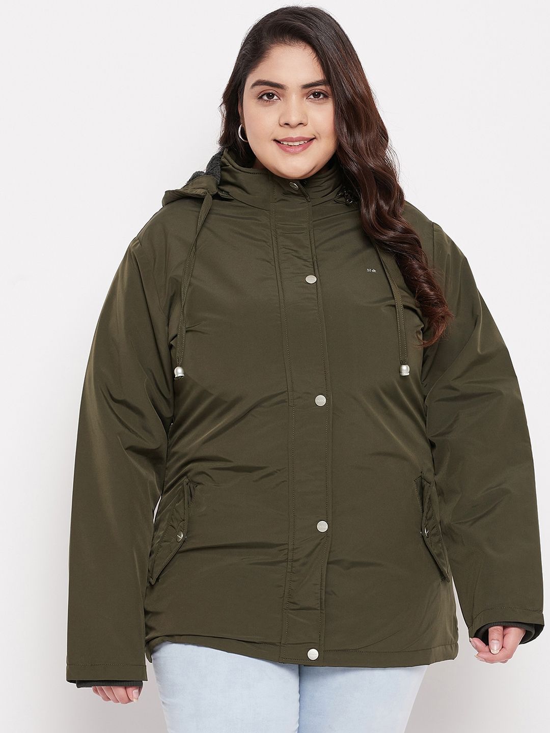 Okane Women Olive Green Lightweight Longline Parka Jacket Price in India