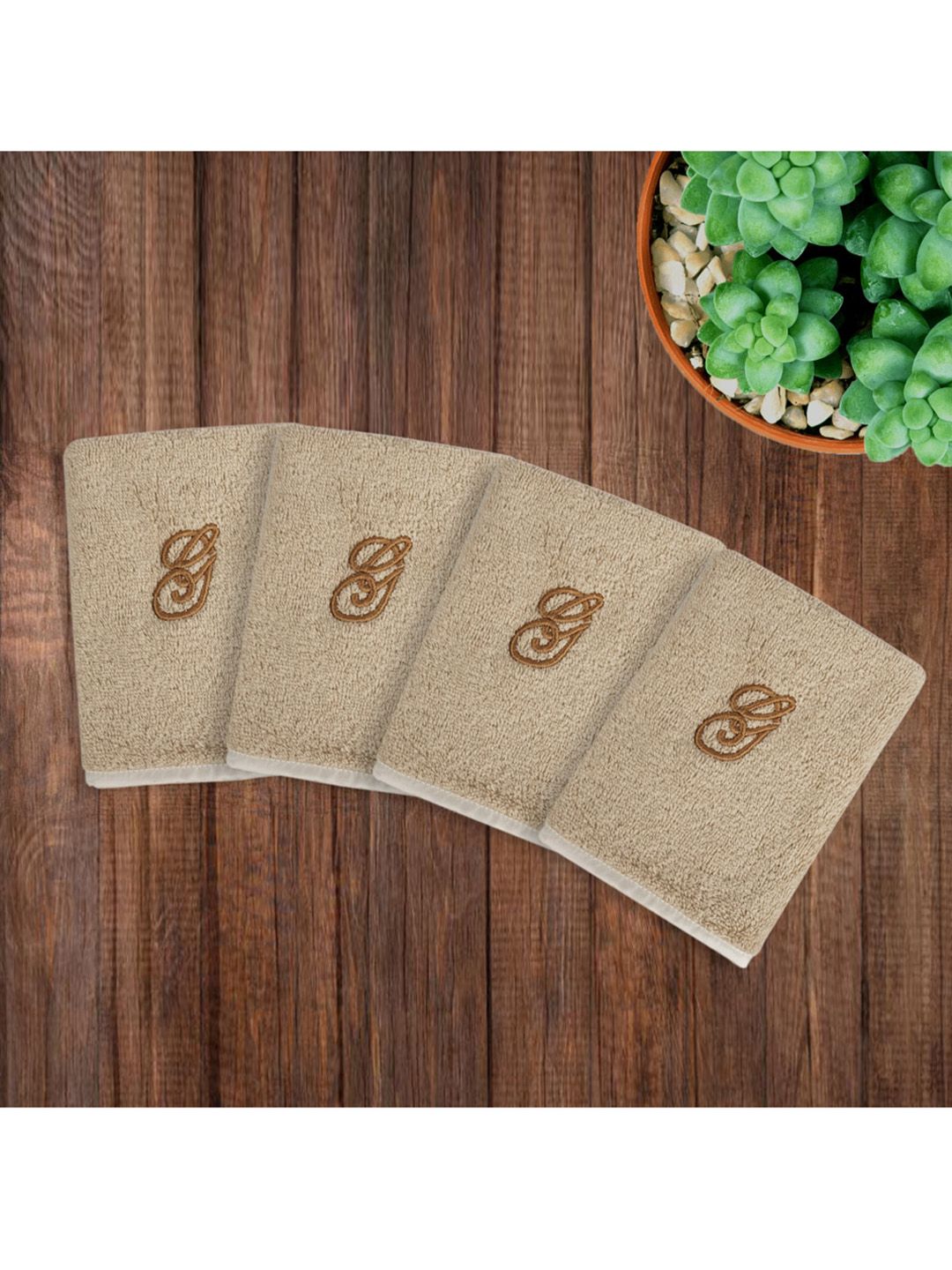 LUSH & BEYOND Set Of 4 Beige Self-Design 500 GSM Cotton Face Towels Price in India