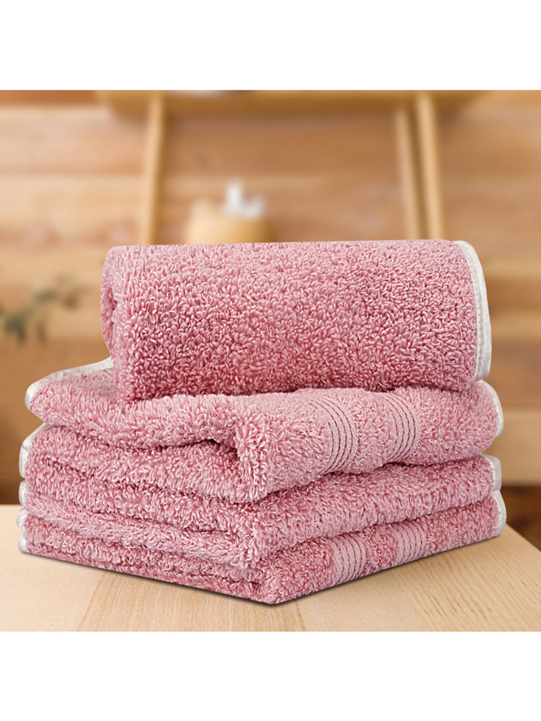LUSH & BEYOND Unisex Peach Pack Of 4 Solid Pure Cotton 500 GSM Face Towel Price in India