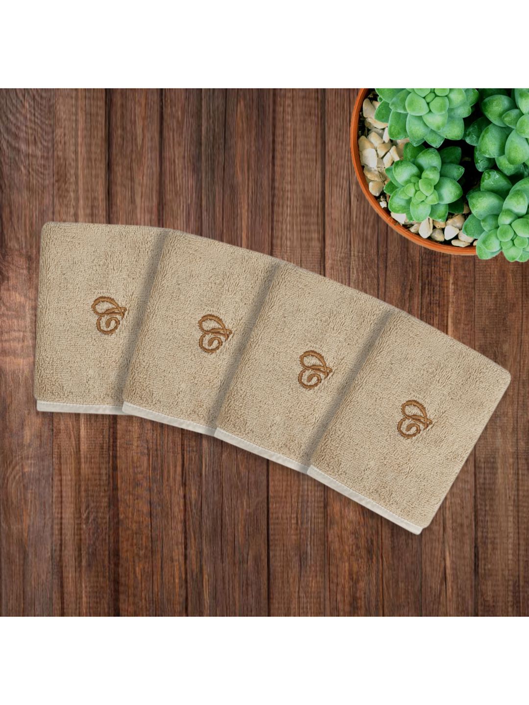 LUSH & BEYOND Set of 4 Beige Cotton 500 GSM Face Towels Price in India