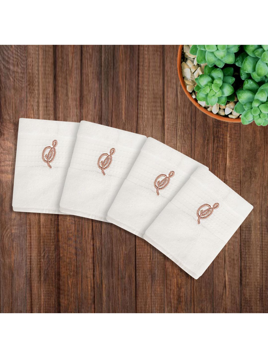 LUSH & BEYOND Set of 4 White 500 GSM Cotton Face Towels Price in India