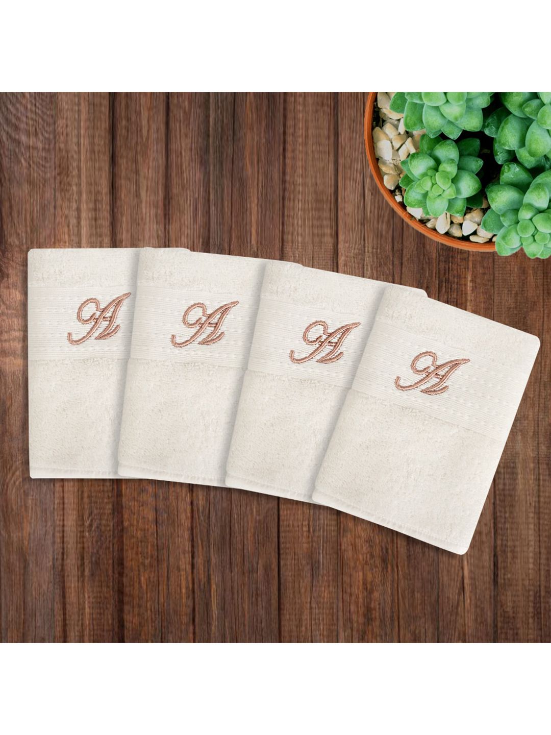 LUSH & BEYOND Set of 4 White Pure Cotton Face Towels With Initial "A" Price in India