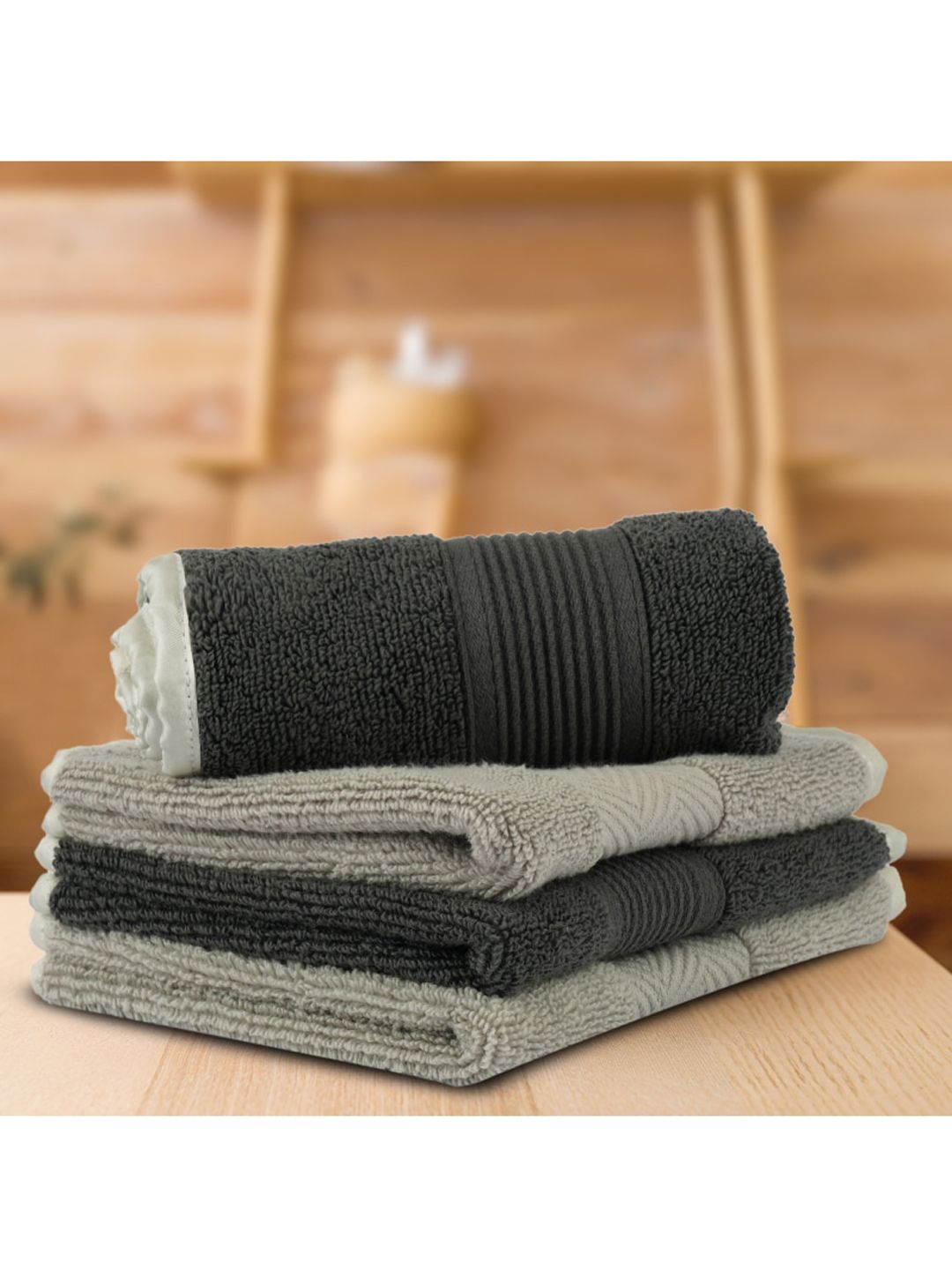 LUSH & BEYOND Set Of 4 Grey Solid 500 GSM Pure Cotton Face Towels Price in India
