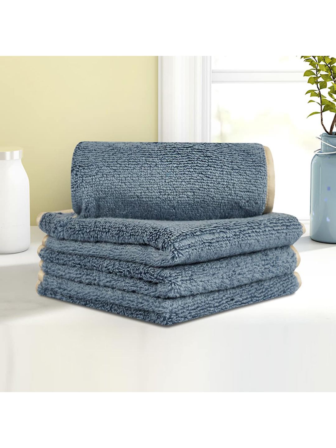 LUSH & BEYOND Set Of 4 Grey Solid 500 GSM Pure Cotton Face Towels Price in India