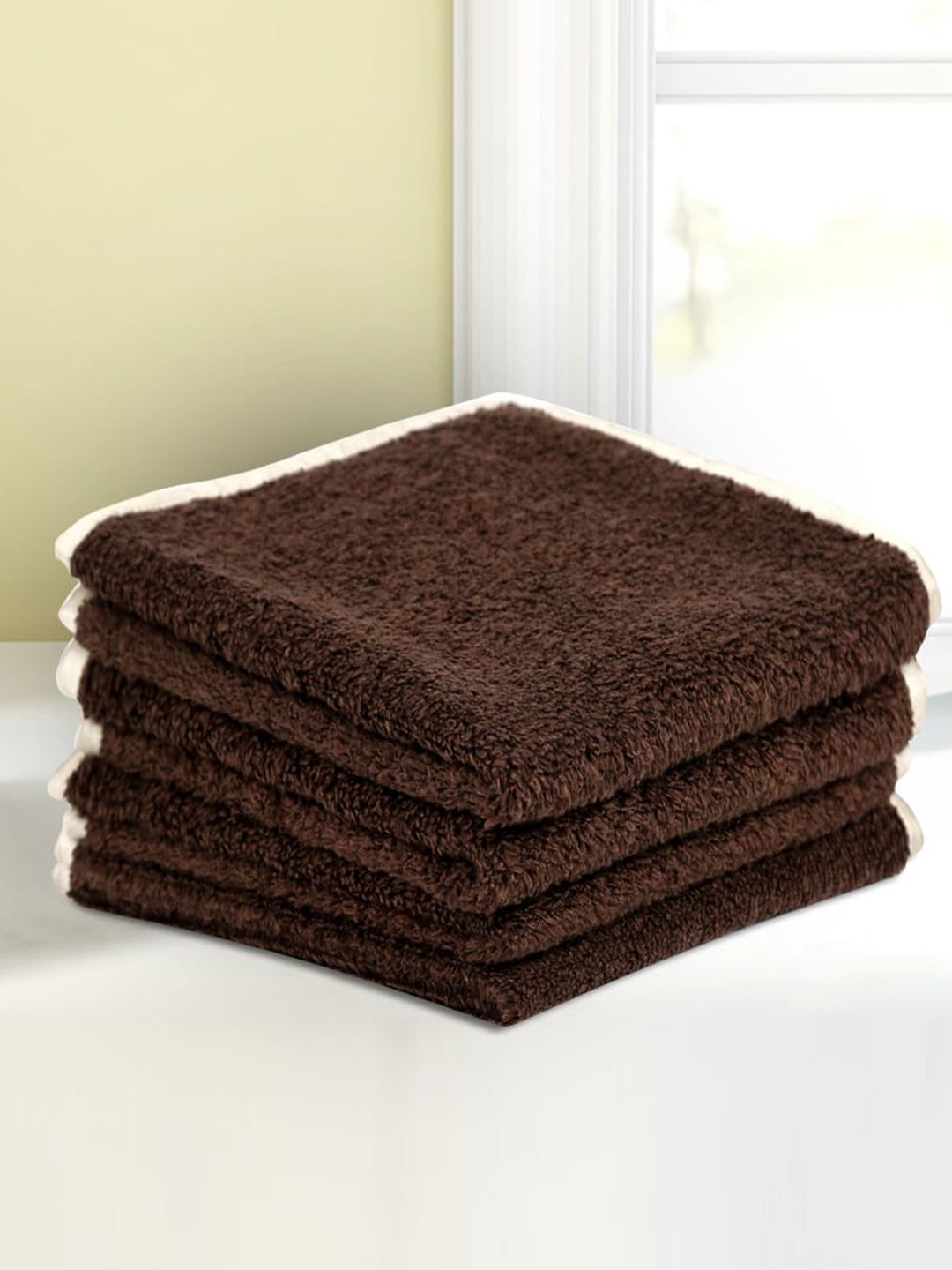 LUSH & BEYOND Set Of 4 Coffee Brown Solid 500 GSM Pure Cotton Face Towels Price in India