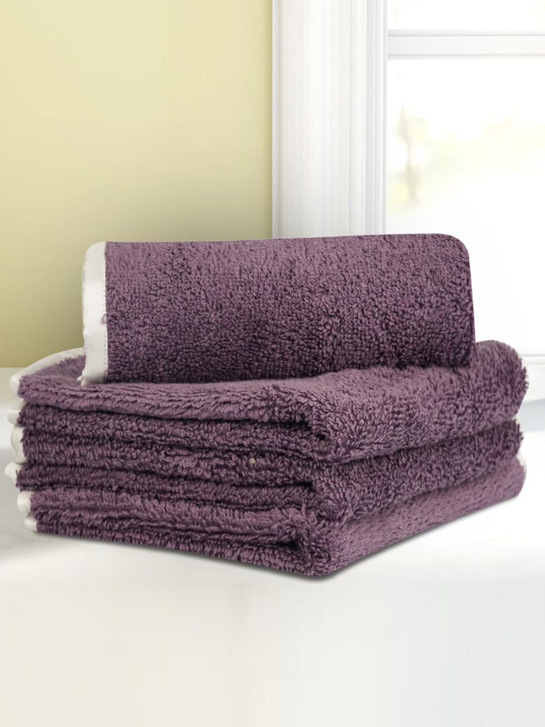 LUSH & BEYOND Set Of 4 Purple Solid Pure Cotton 500 GSM Face Towel Price in India