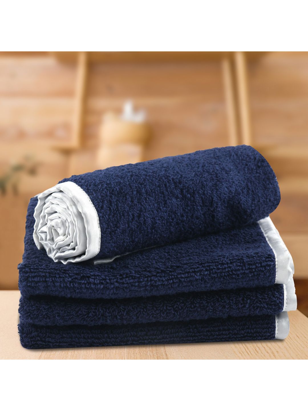 LUSH & BEYOND Set Of 4 Navy Blue Solid Pure Cotton 500GSM Face Towels Price in India