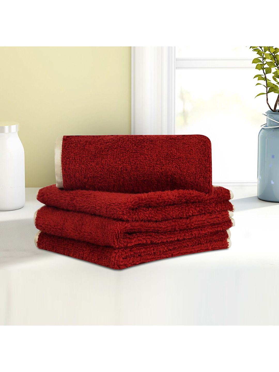 LUSH & BEYOND Maroon Set Of 4 Solid 500 GSM Pure Cotton Face Towels Price in India