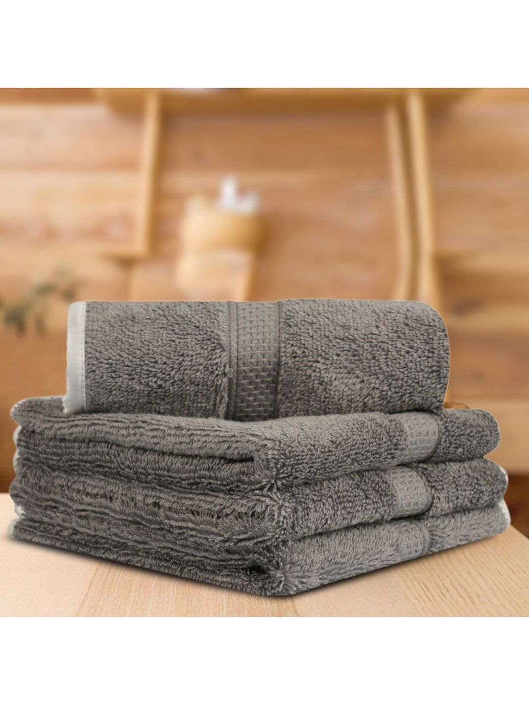 LUSH & BEYOND Set of 4 Grey Solid Pure Cotton 500 GSM Face Towels Price in India