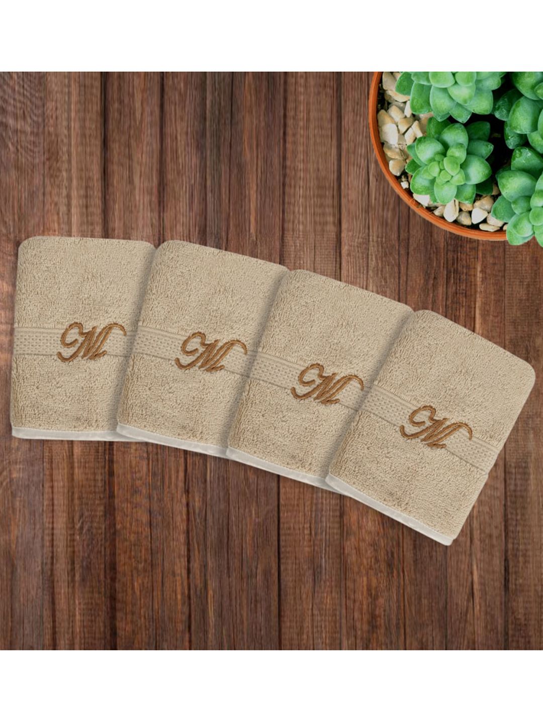 LUSH & BEYOND Set Of 4 Solid 500 GSM Pure Cotton Face Towels With Initial M Price in India