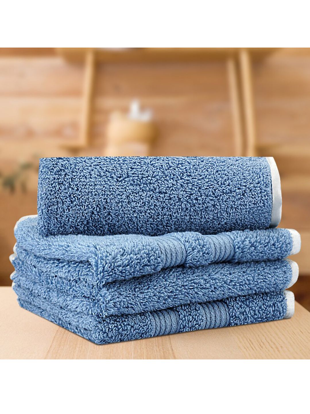 LUSH & BEYOND Set of 4 Blue Solid Pure  Cotton 500 GSM Face Towel Price in India