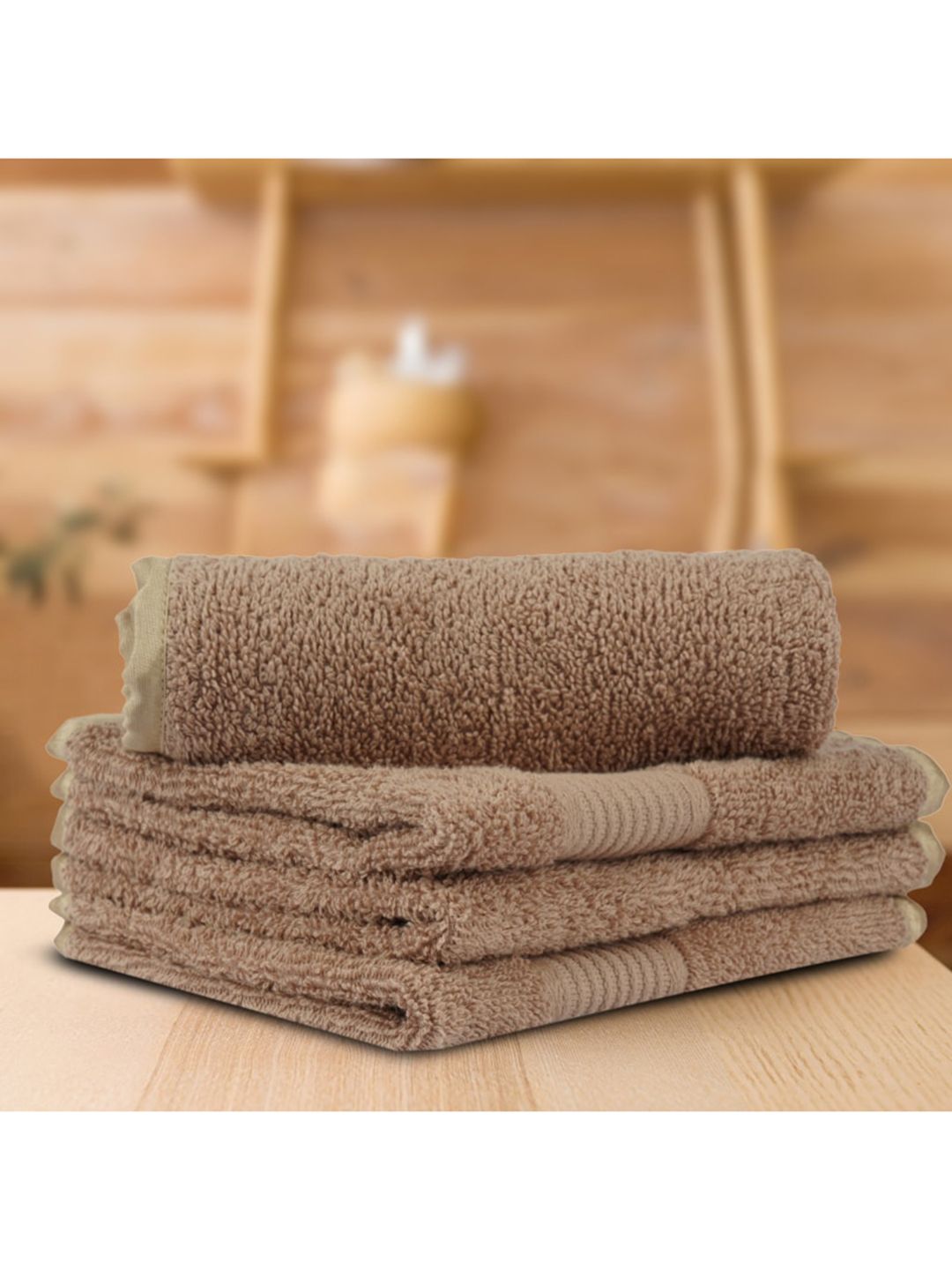 LUSH & BEYOND Set Of 4 Coffee Brown Solid Pure Cotton 500 GSM Face Towels Price in India
