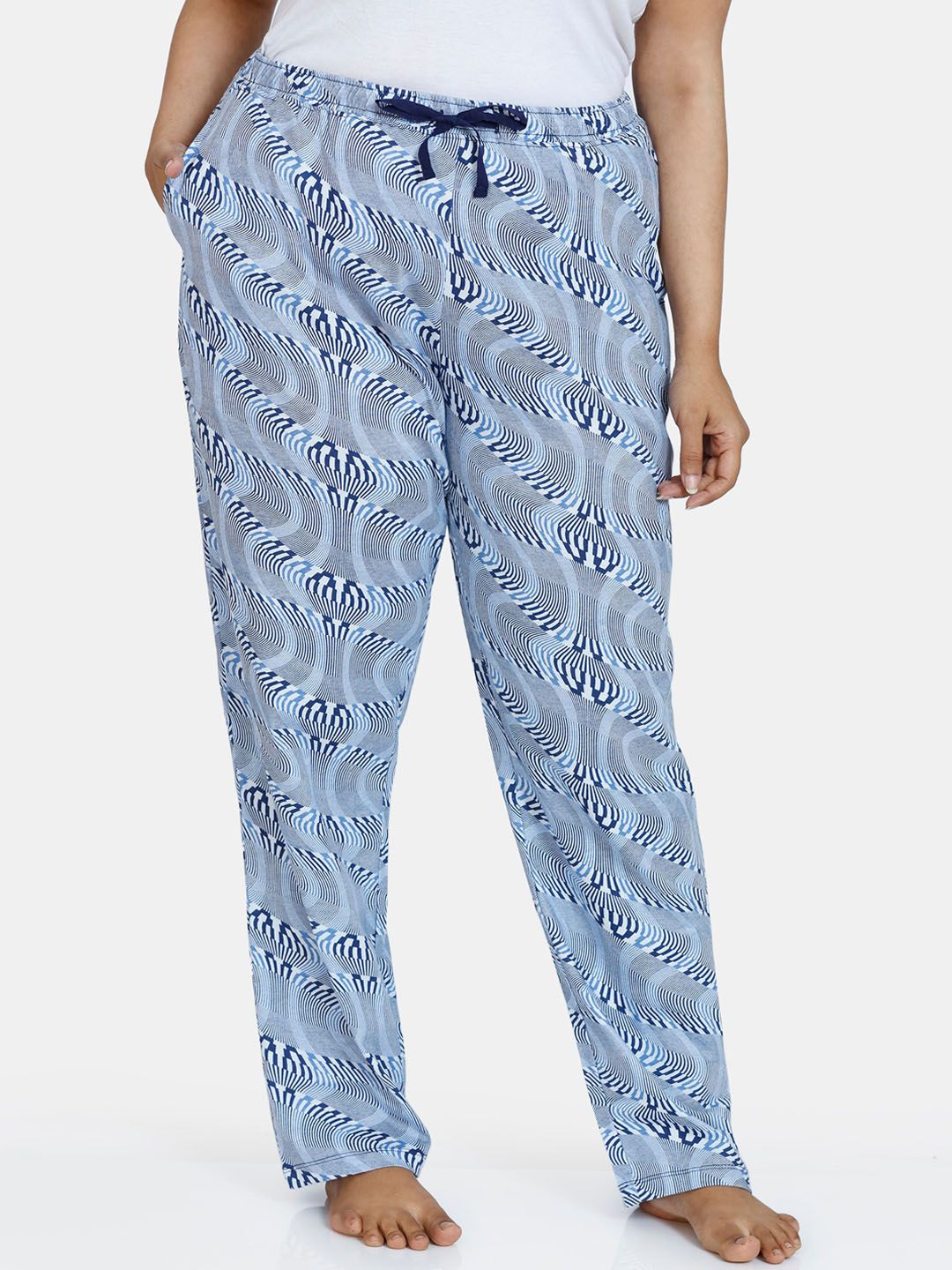 Zivame Women Plus Size Blue Printed Pure Cotton Lounge Pants Price in India
