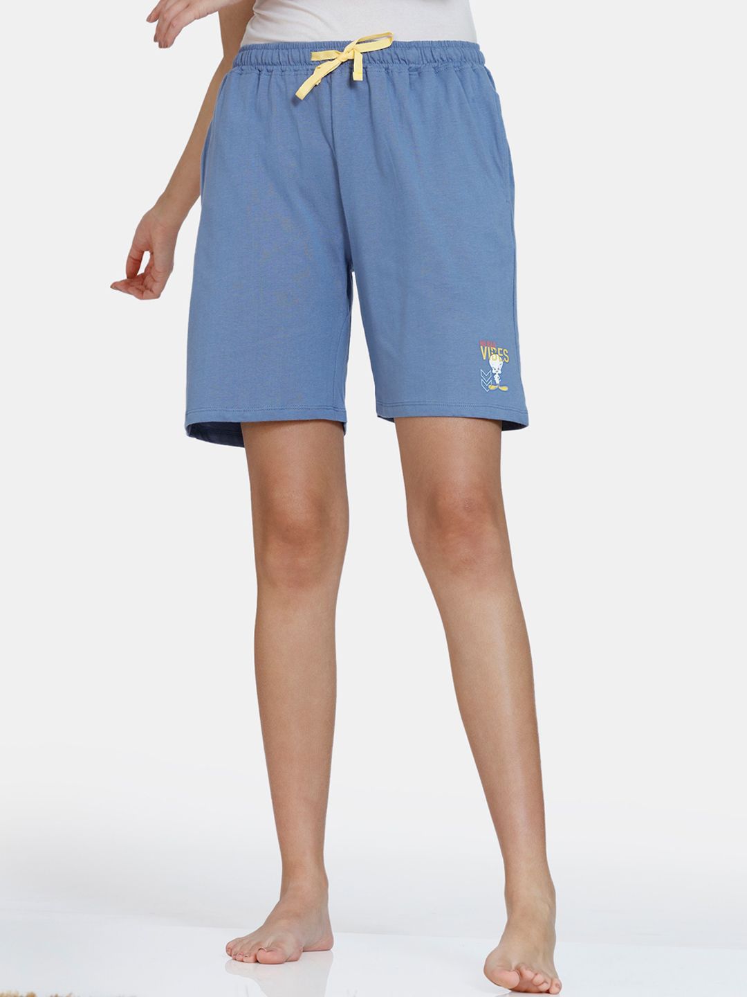 Zivame Women Blue Cotton Mid-Rise Lounge Shorts Price in India