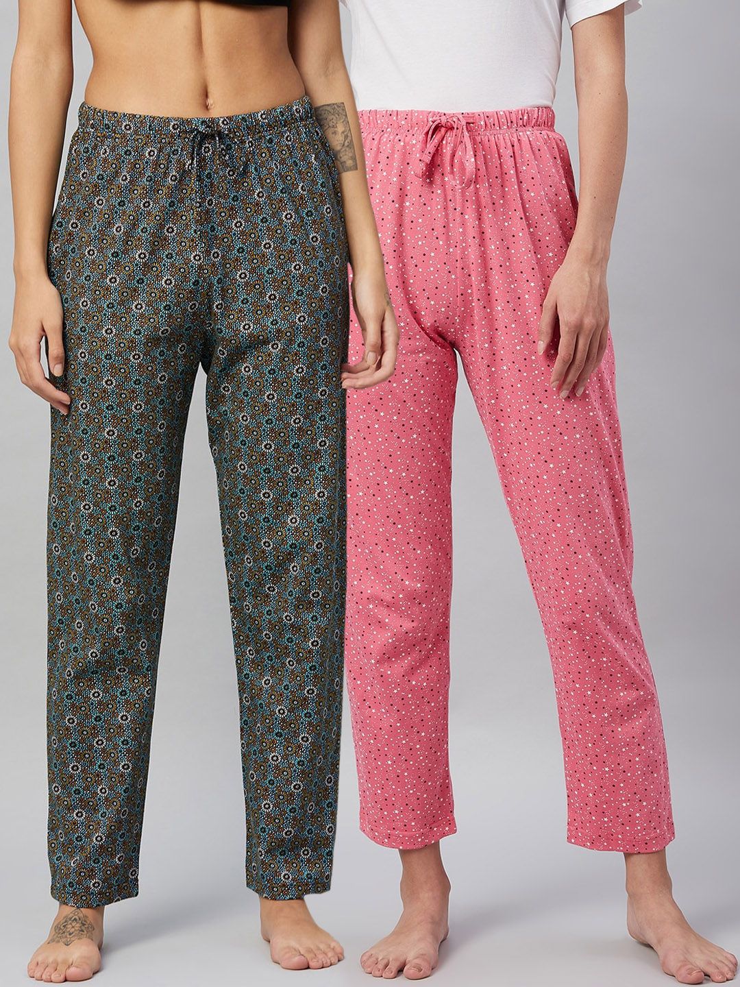 C9 AIRWEAR Women Pack Of 2 Printed Pure Cotton Lounge Pants Price in India