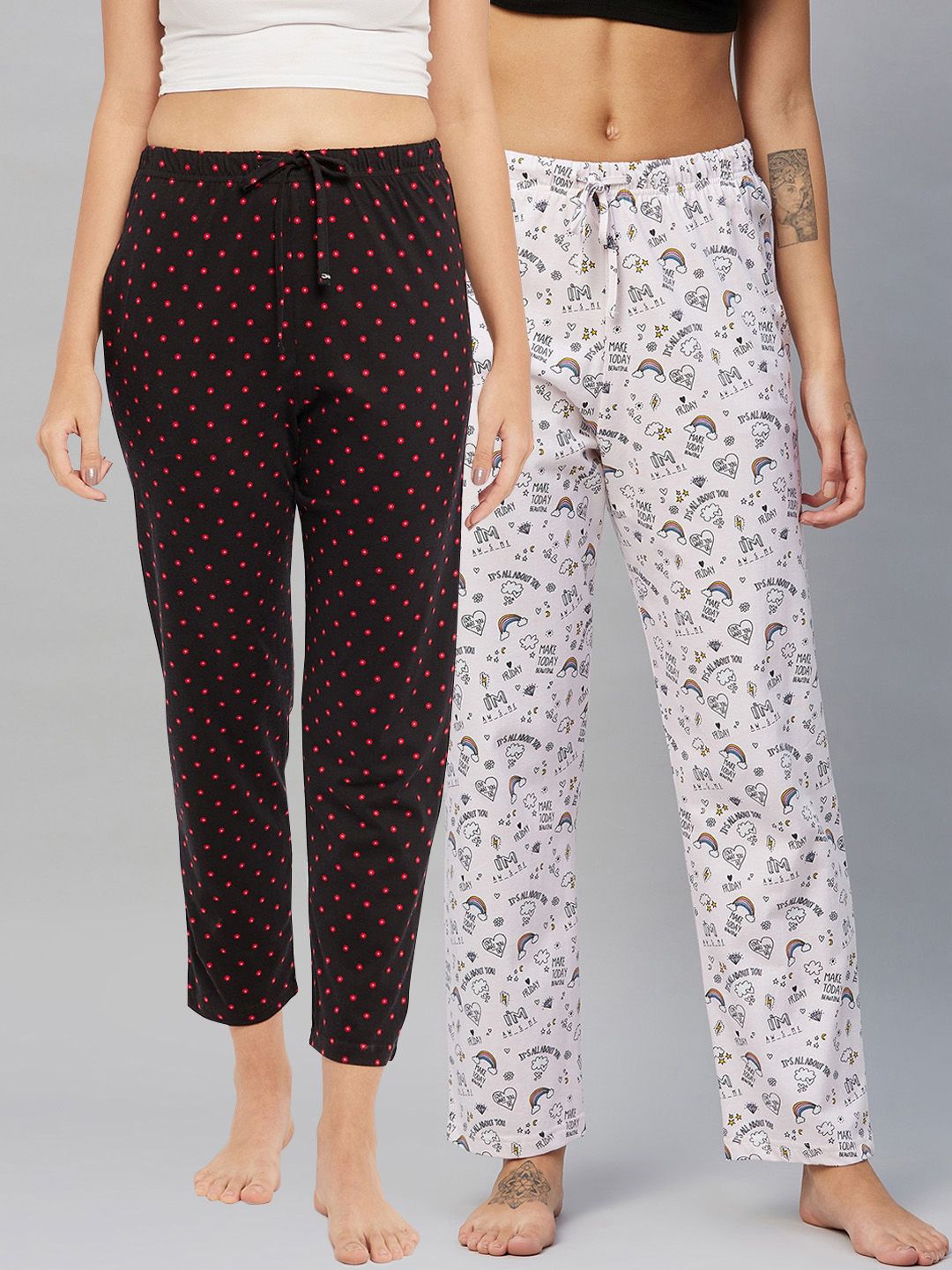 C9 AIRWEAR Women Pack Of 2 Printed Cotton Lounge Pants Price in India