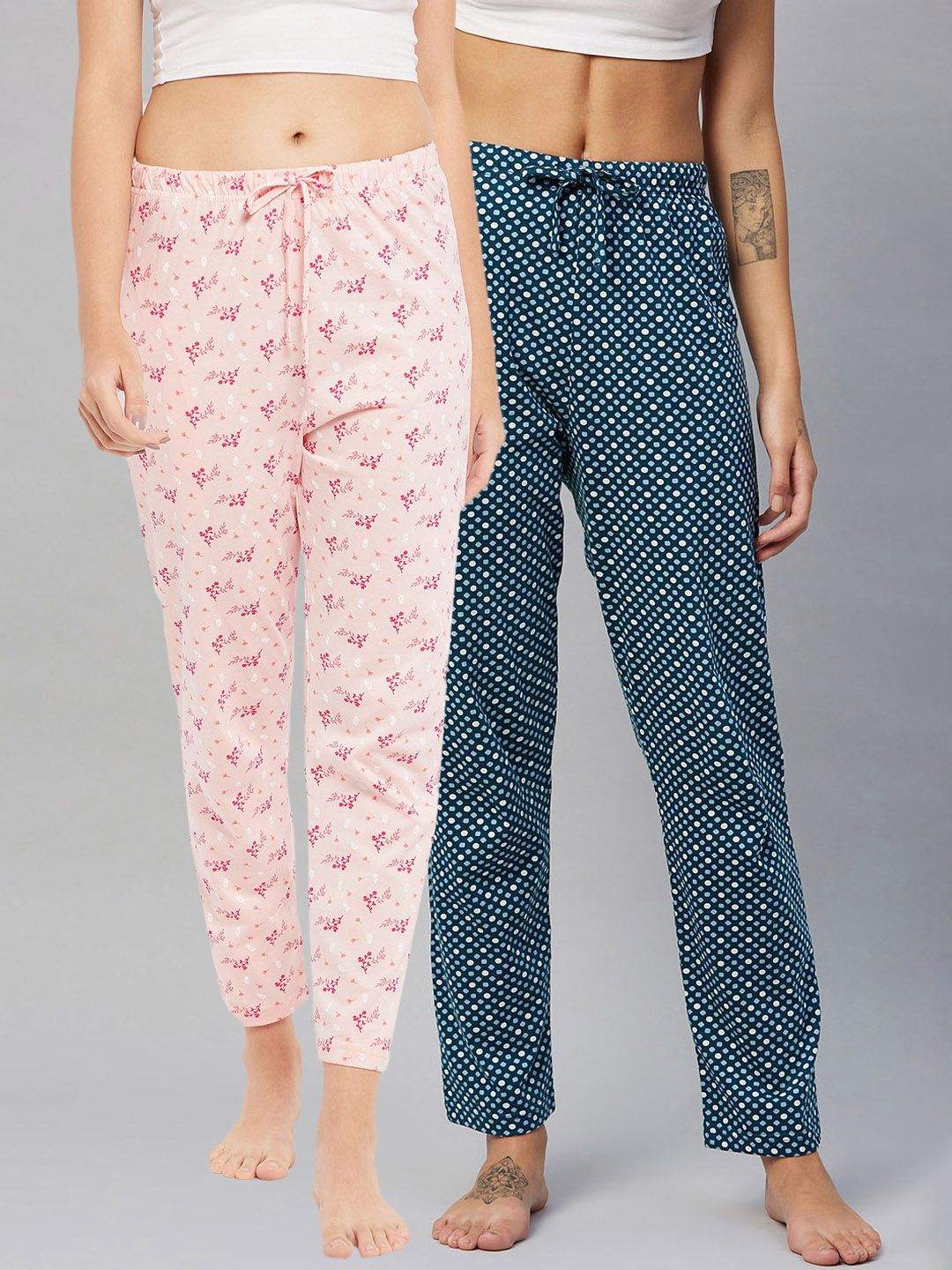 C9 AIRWEAR Women Pack Of 2 Blue & Pink Pure Cotton Lounge Pants Price in India