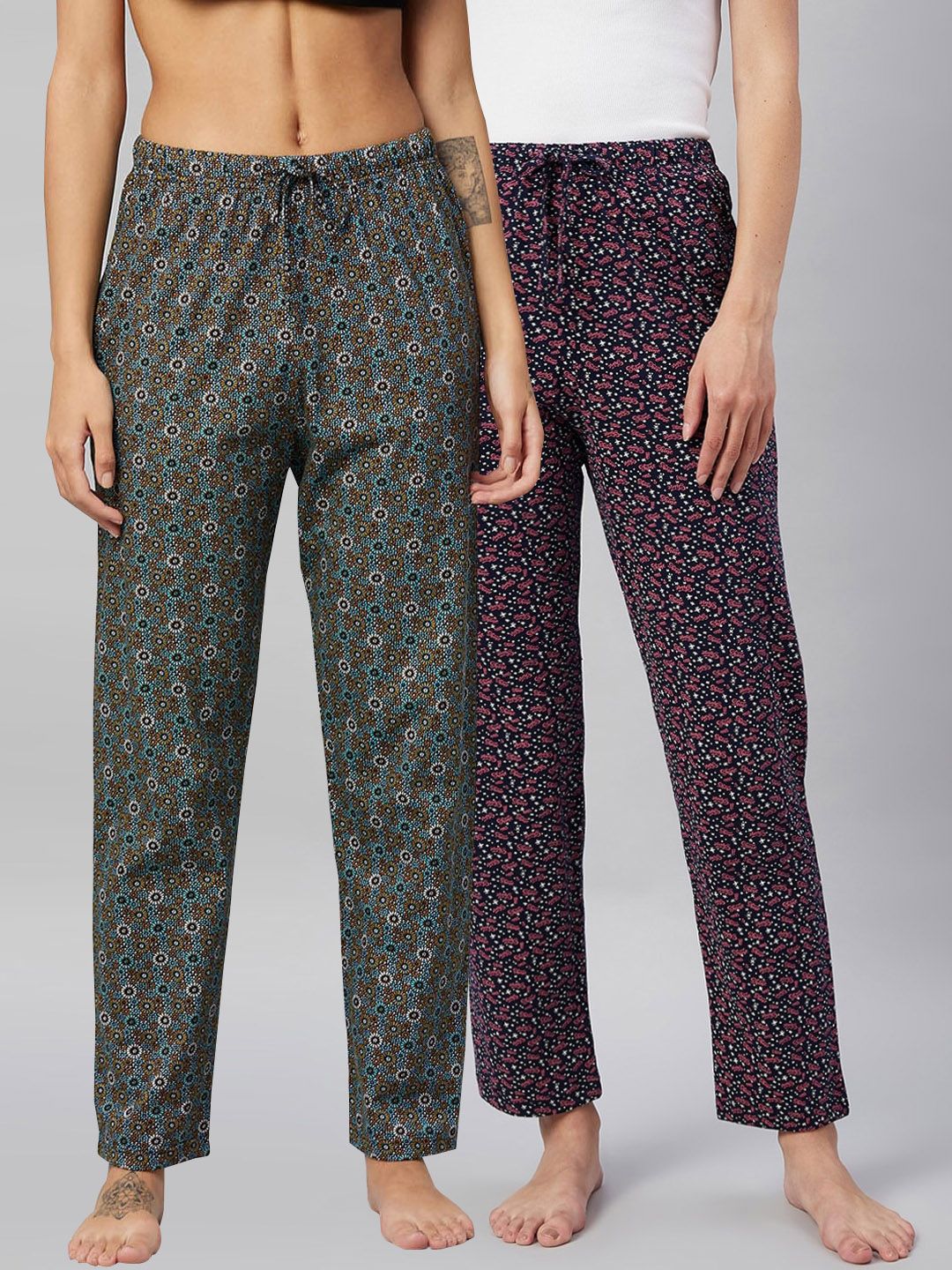 C9 AIRWEAR Women Pack of 2 Printed Cotton Lounge Pants Price in India