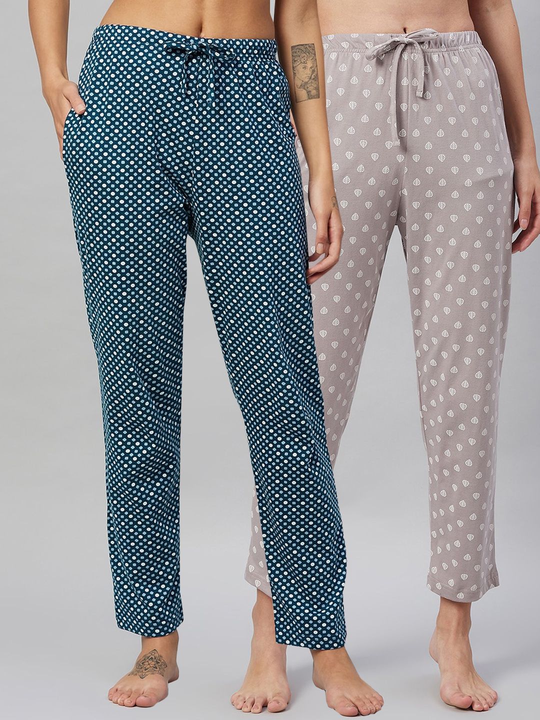 C9 AIRWEAR Women Pack of 2 Printed Relaxed Fit Cotton Lounge Pants Price in India