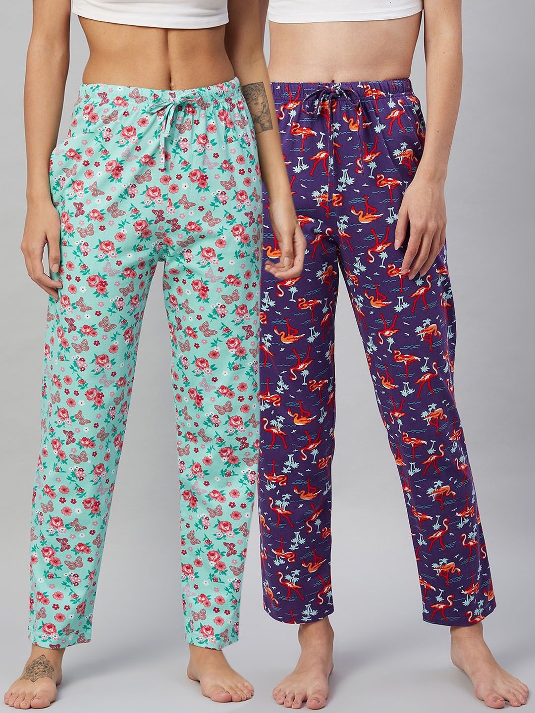 C9 AIRWEAR Women Pack of 2 Floral Printed Relaxed Fit Cotton Lounge Pants Price in India