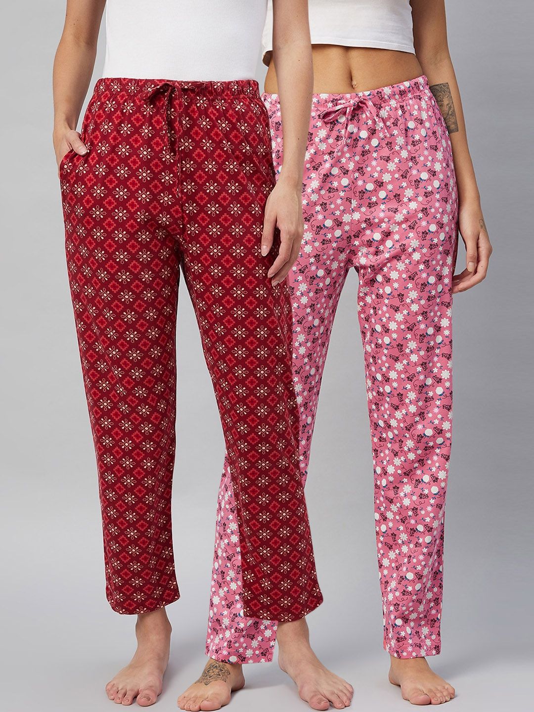 C9 AIRWEAR Women Pack of 2 Floral Printed Cotton Lounge Pants Price in India