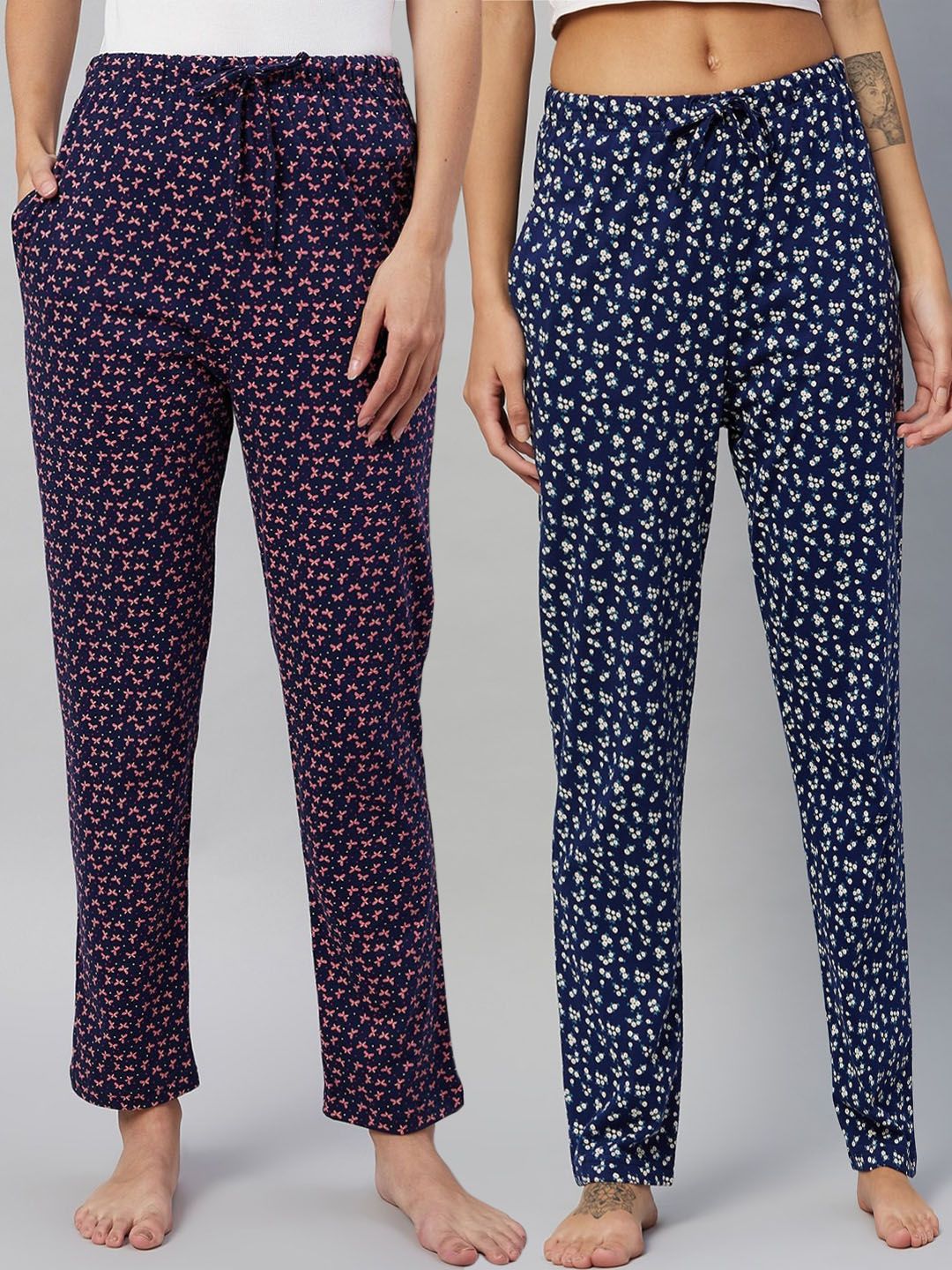 C9 AIRWEAR Women Pack of 2 Floral Print Relaxed Fit Cotton Lounge Pants Price in India