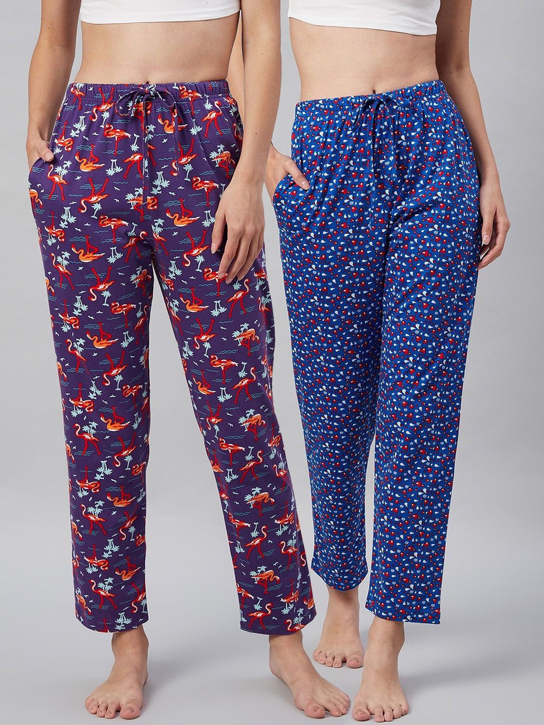 C9 AIRWEAR Women Pack of 2 Floral Print Relaxed Fit Cotton Lounge Pants Price in India