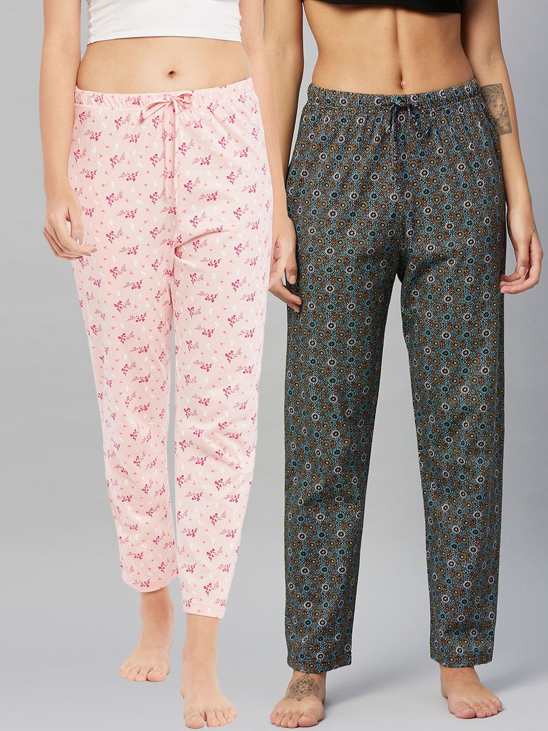 C9 Airwear Women Pack of 2 Floral Print Relaxed Fit Cotton Lounge Pants Price in India