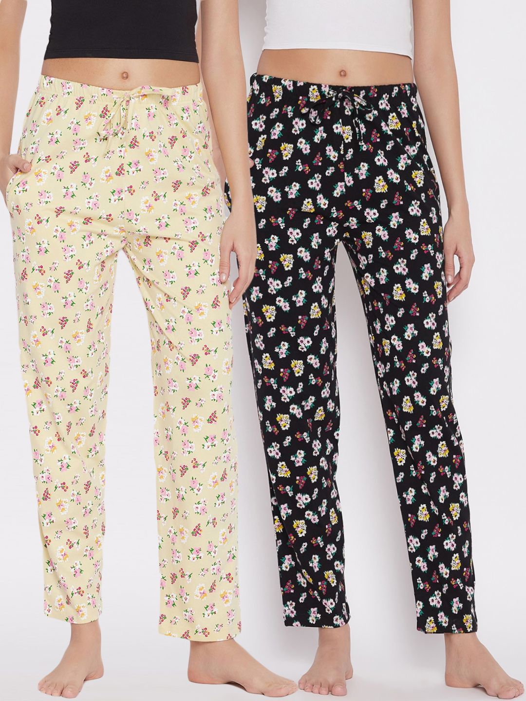 C9 Airwear Women Pack of 2 Floral Print Relaxed Fit Cotton Lounge Pants Price in India