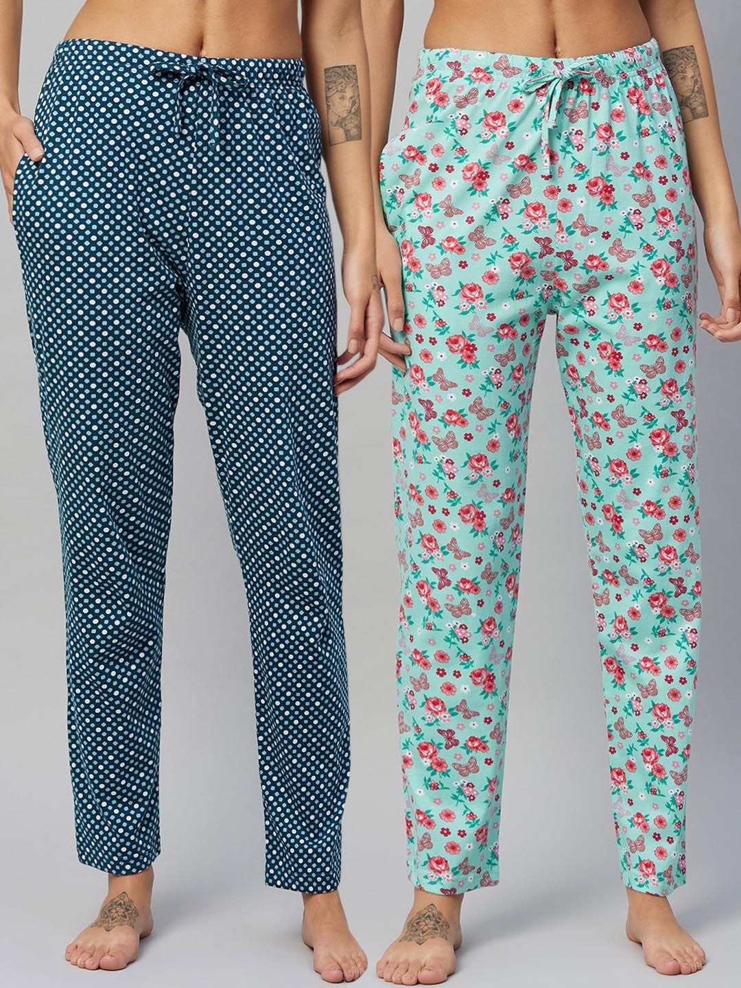 C9 AIRWEAR Women Pack of 2 Floral Printed Pure Cotton Comfort Lounge Pants Price in India