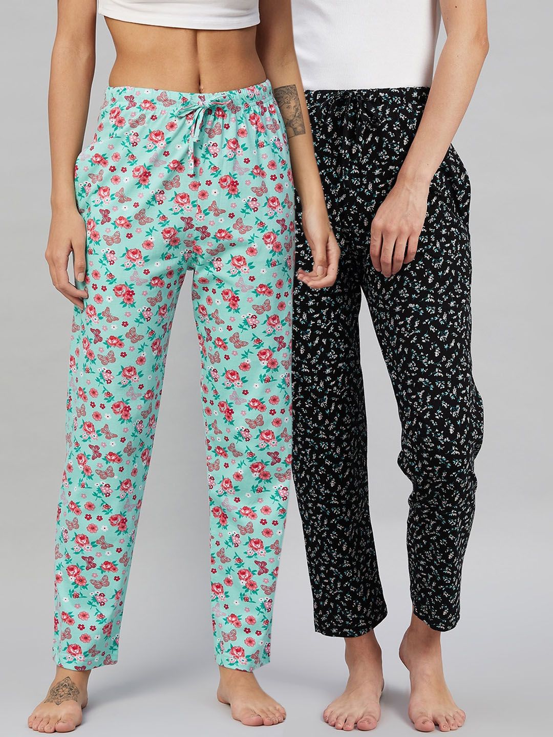 C9 Airwear Women Pack of 2 Floral Print Relaxed Fit Cotton Lounge Pants Price in India