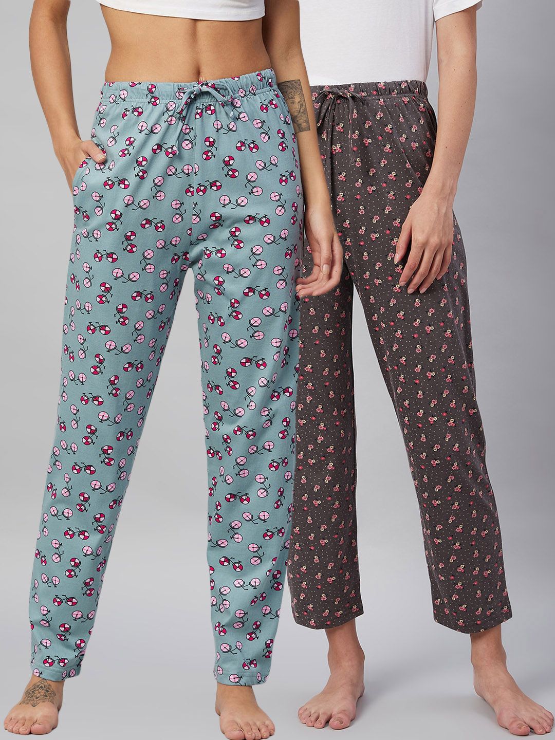 C9 AIRWEAR Women Pack of 2 Floral Print Relaxed Fit Cotton Lounge Pants Price in India