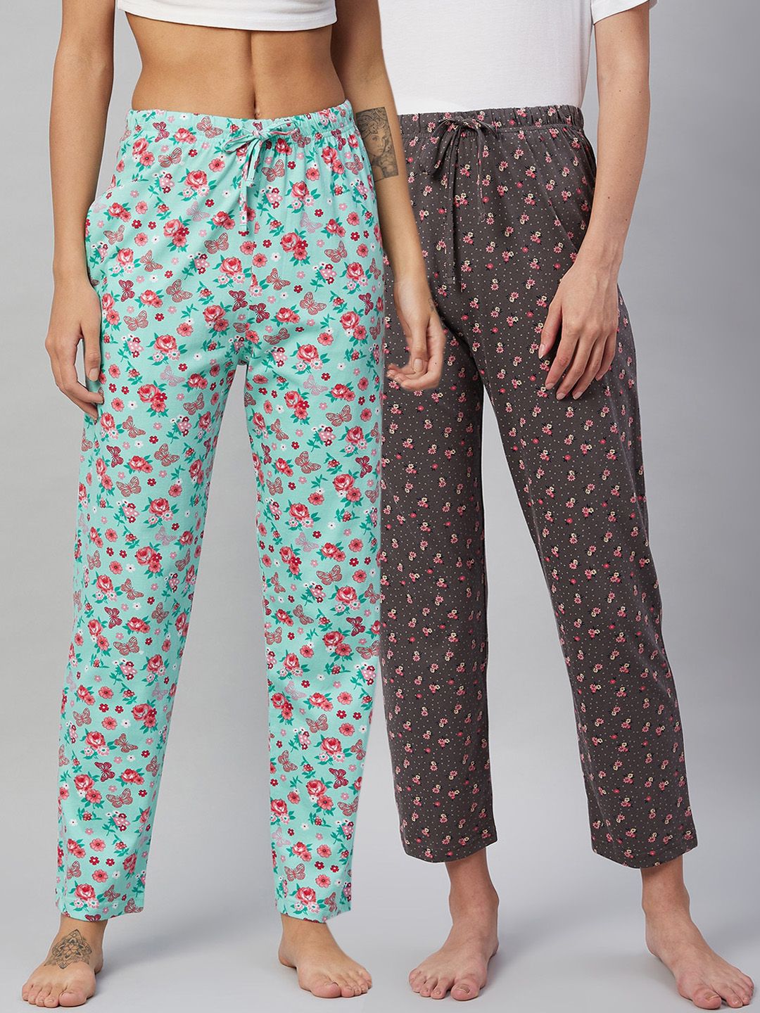 C9 AIRWEAR Women Pack of 2 Floral Print Pure Cotton Comfort Lounge Pants Price in India