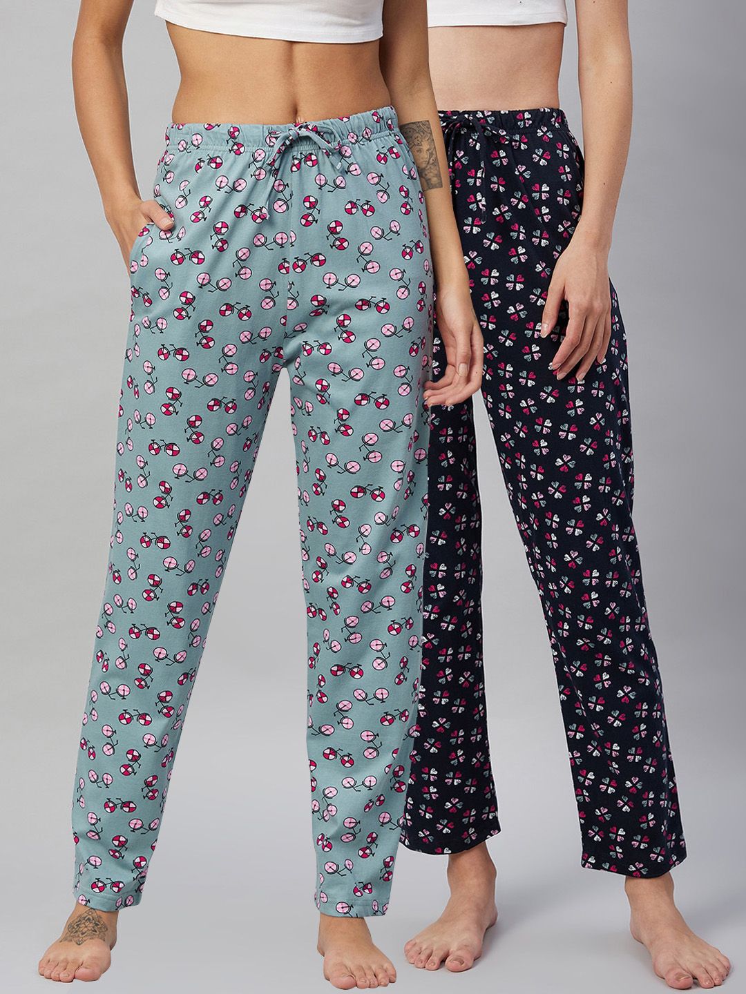 C9 Airwear Women Pack of 2 Floral Print Pure Cotton Comfort Lounge Pants Price in India