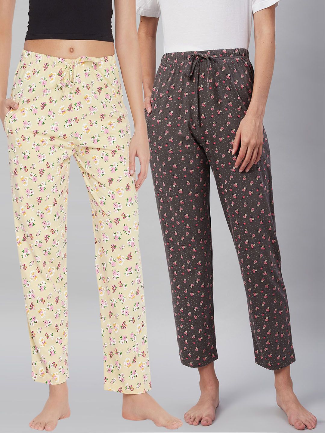 C9 AIRWEAR Women Pack of 2 Floral Printed Pure Cotton Comfort Lounge Pants Price in India