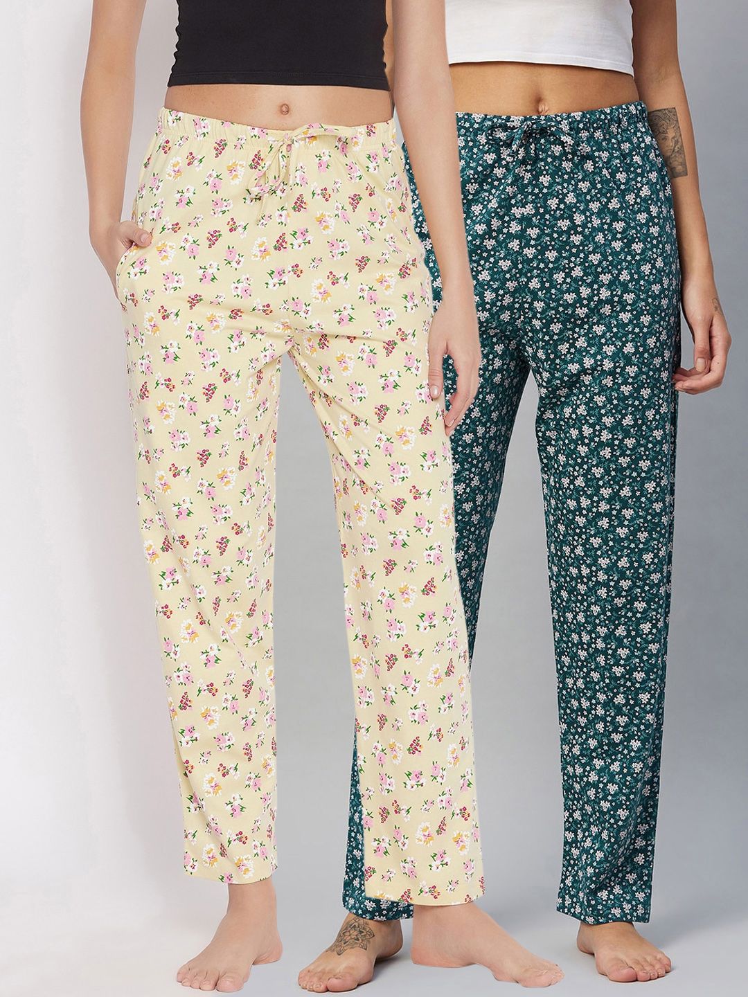 C9 AIRWEAR Women Pack of 2 Floral Print Pure Cotton Comfort Lounge Pants Price in India