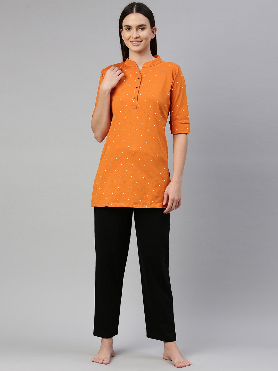 GOLDSTROMS Women Orange & Black Printed Night suit Price in India