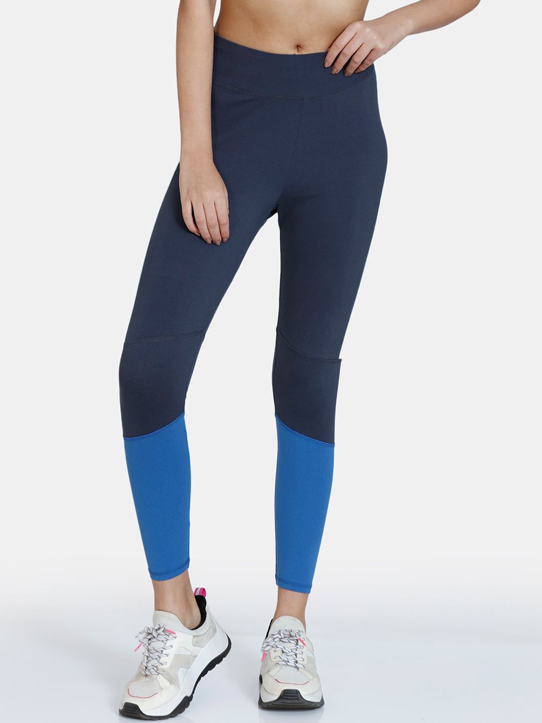 Rosaline by Zivame Women Blue Colorblocked Relaxed-Fit Tights Price in India