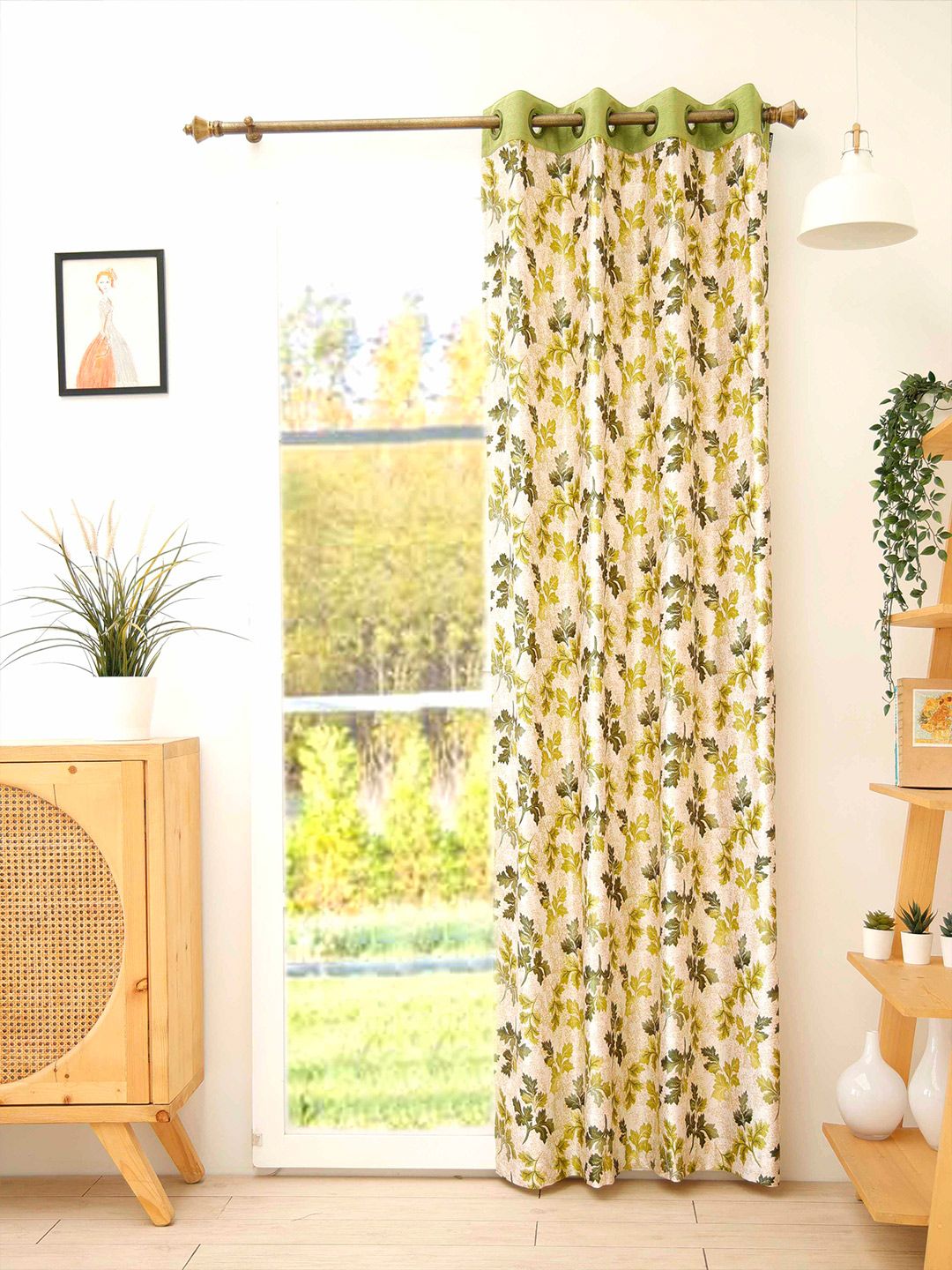 Ariana Cream-Coloured & Olive Green Floral Long Door Curtain Price in India
