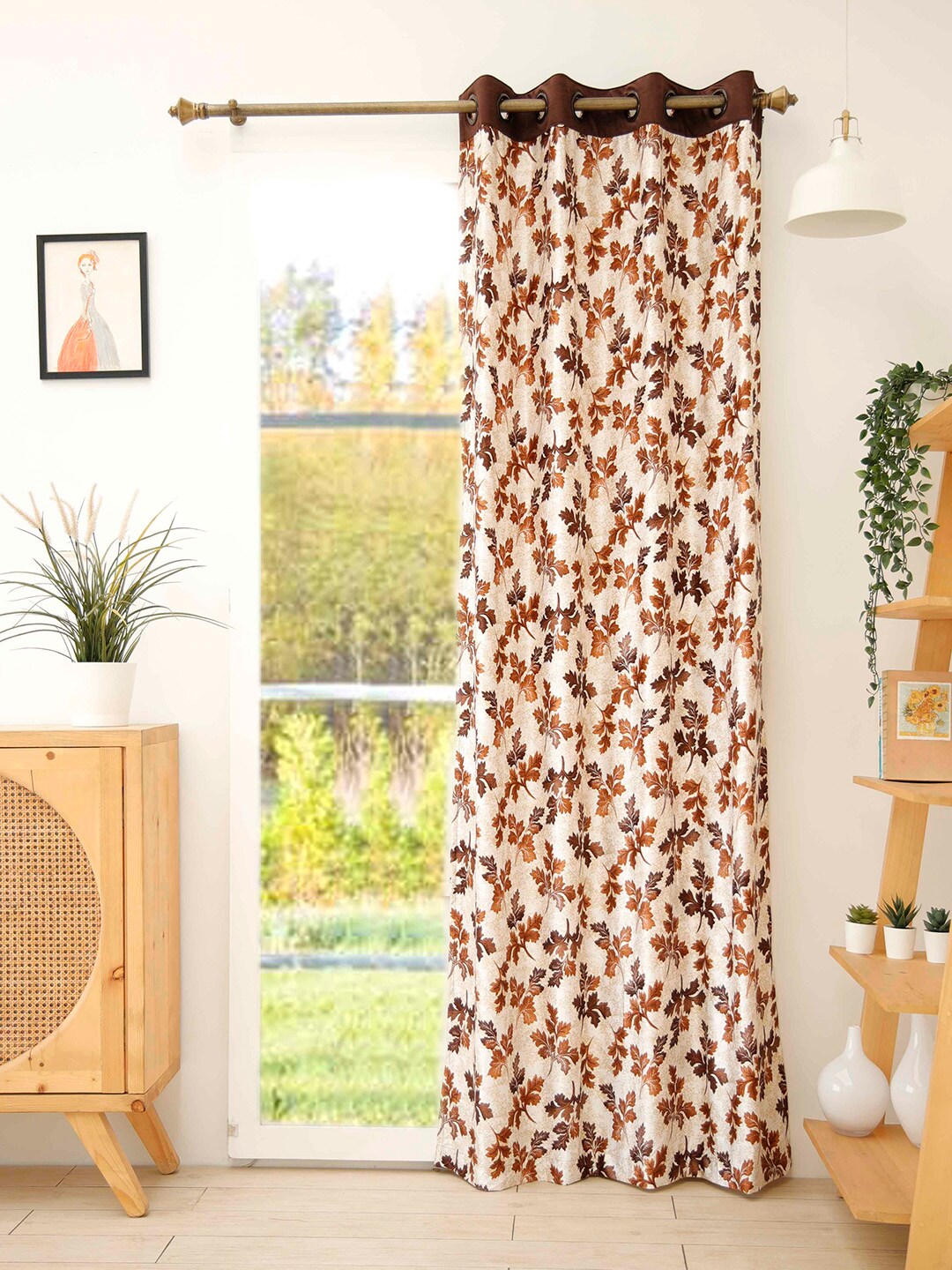 Ariana Cream-Coloured & Brown Floral Long Door Curtain Price in India