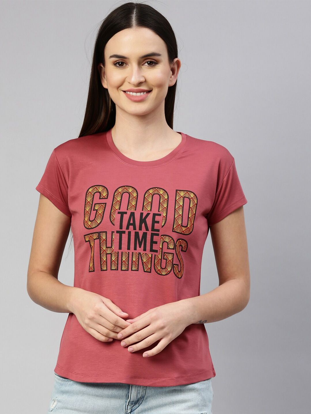 GOLDSTROMS Women Rose Typography Printed Training or Gym T-shirt Price in India