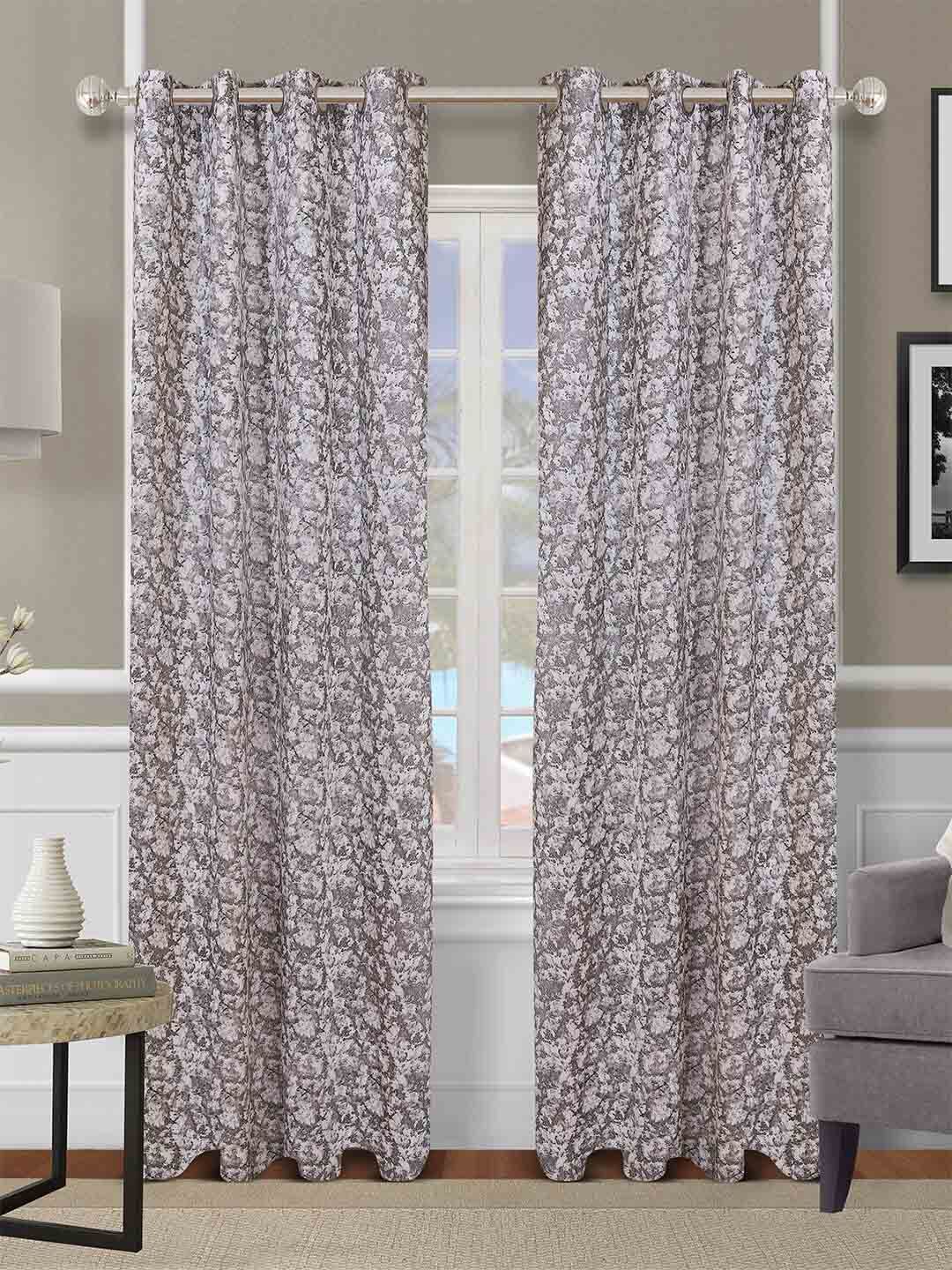 ROMEE Grey Set of 2 Room Darkening Long Door Curtain Price in India