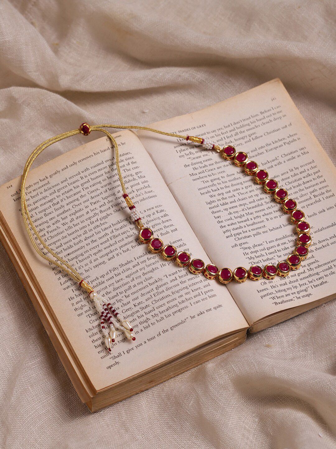 Ruby Raang Pink Brass Gold-Plated Necklace Price in India