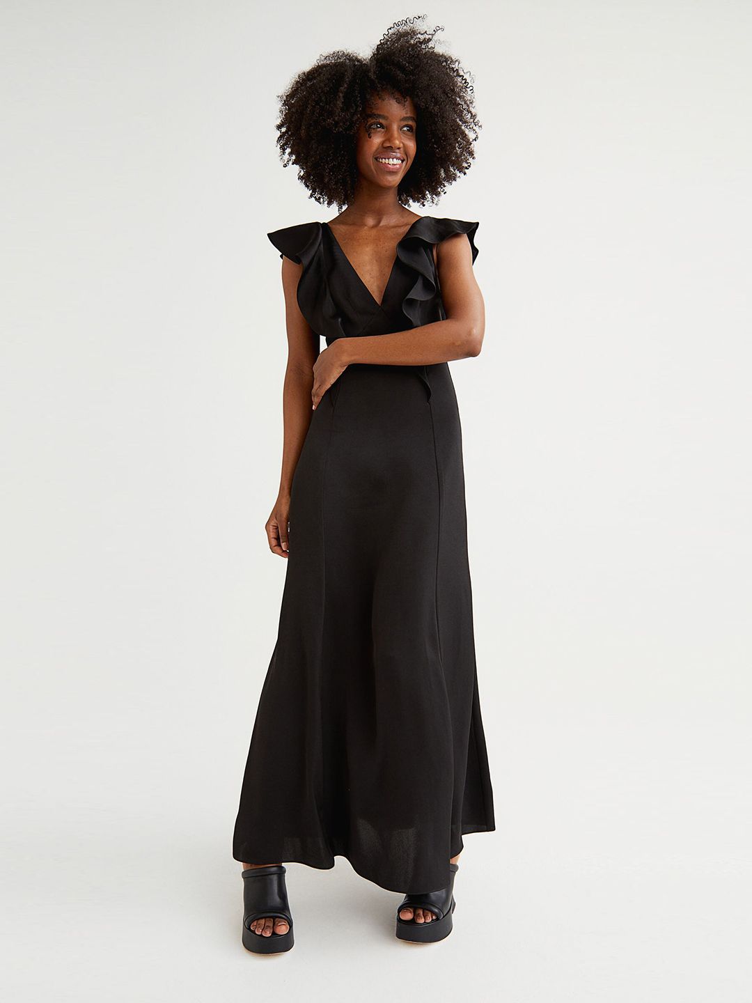 H&M Women Black Flounced Maxi Dress Price in India