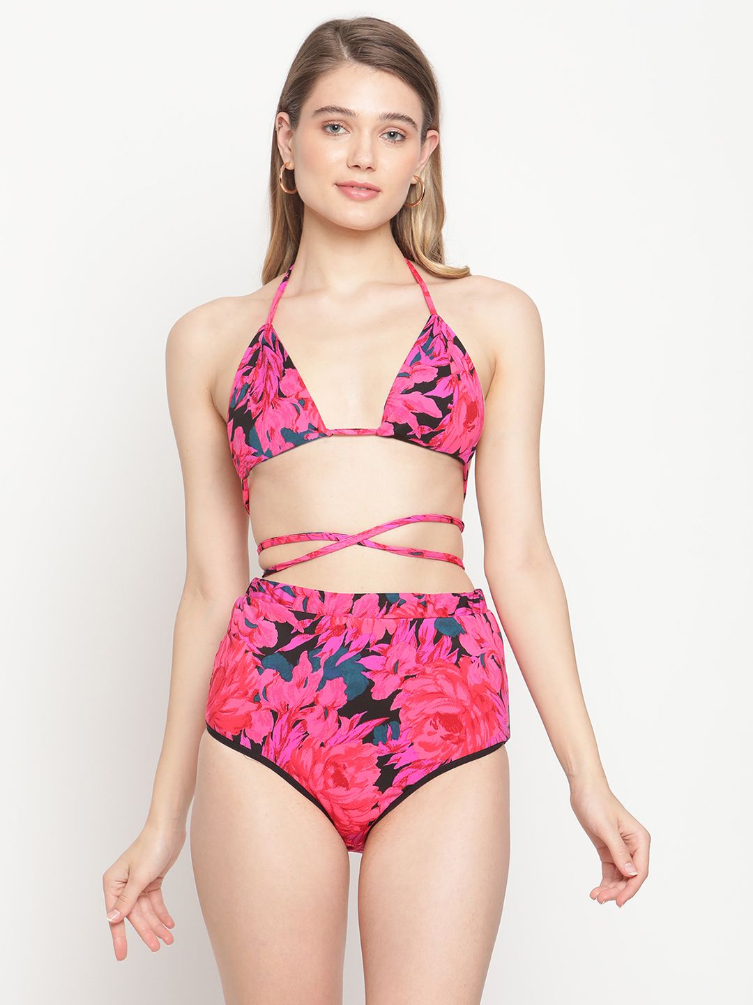 EROTISSCH Women Pink & Blue Printed Swim Bikini Set Price in India