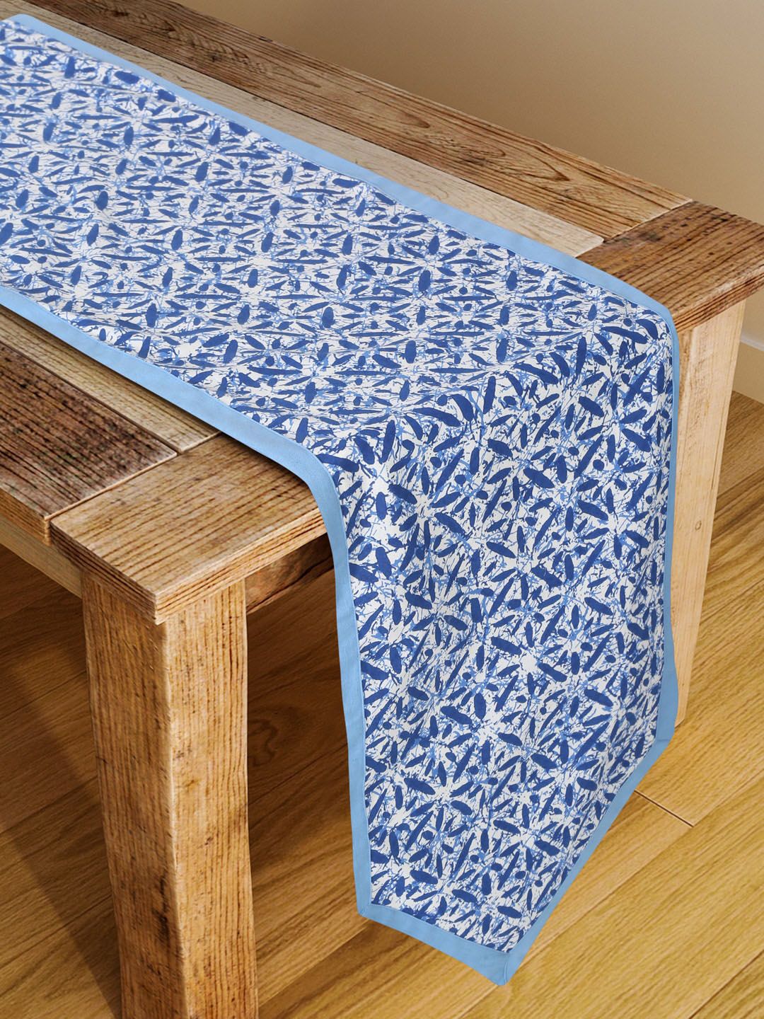Rajasthan Decor Blue & White Printed Pure Cotton Table Runner Price in India